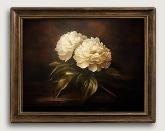 Vintage Peony Fine Art Print, Dark Cottage Wall Art, Timeless Elegance