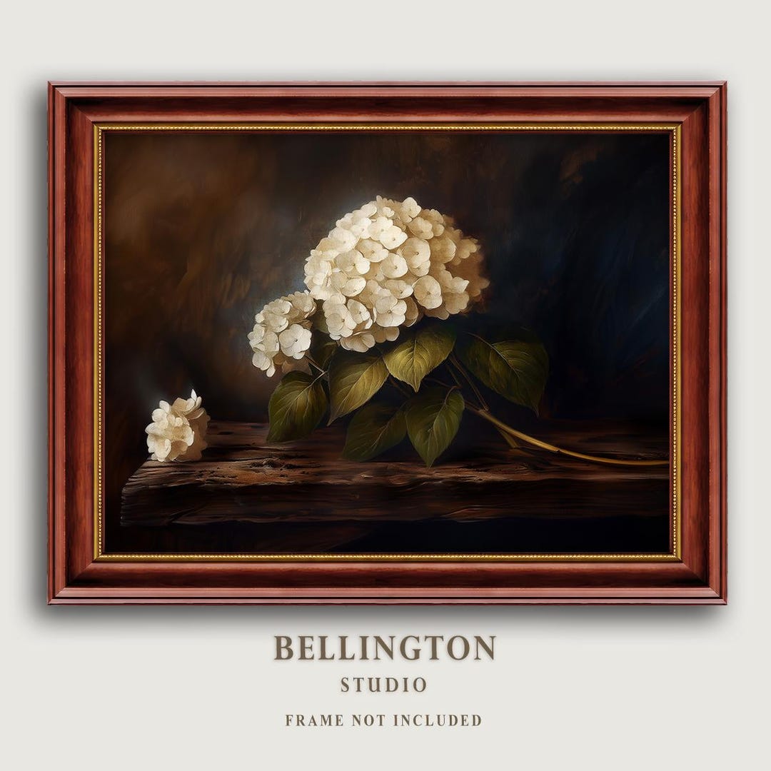 Hydrangea Oil Painting Print, Moody Floral Wall Art, Vintage Botanical ...