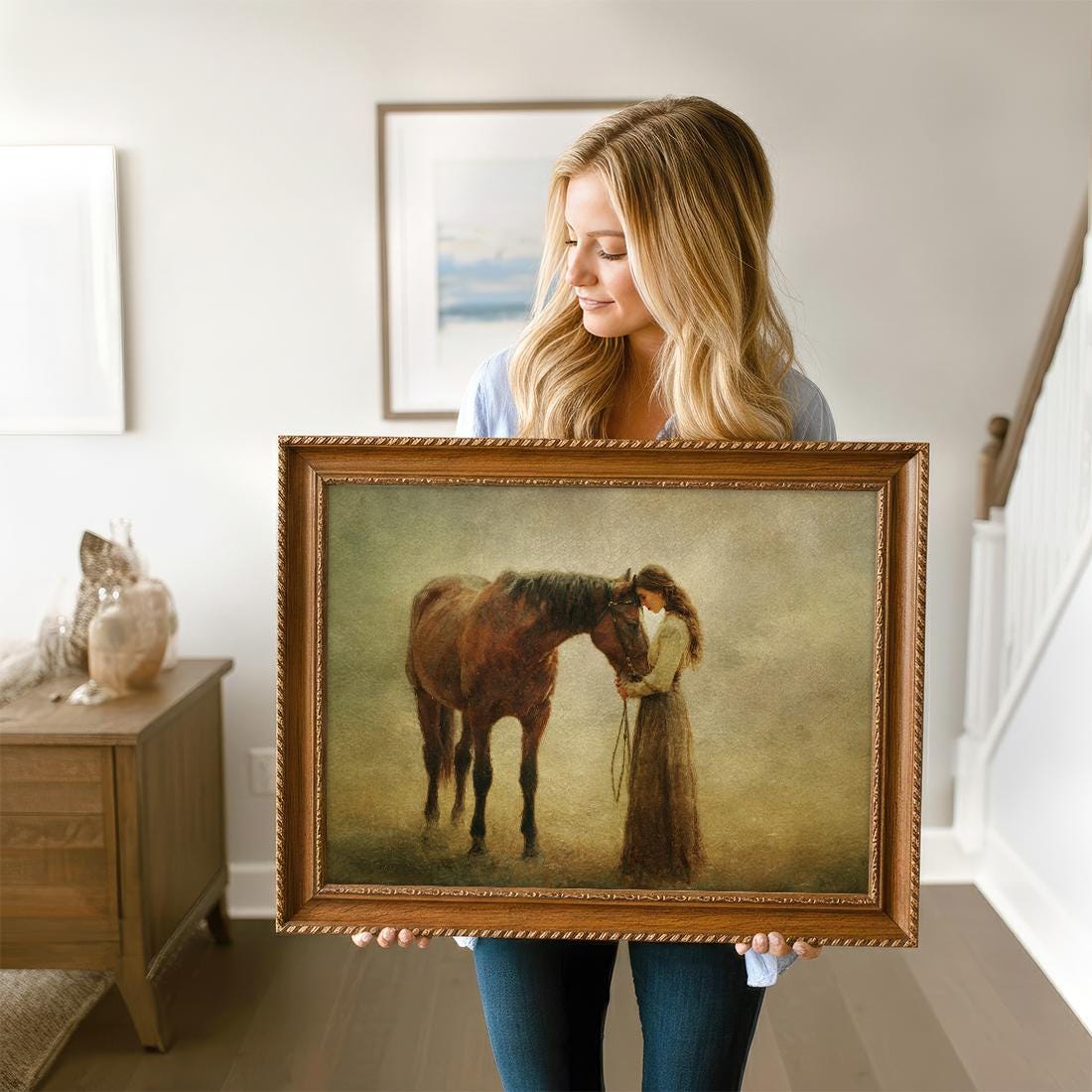 Vintage Equestrian Fine Art Print, Moody Horse Woman Wall Art, Rustic ...