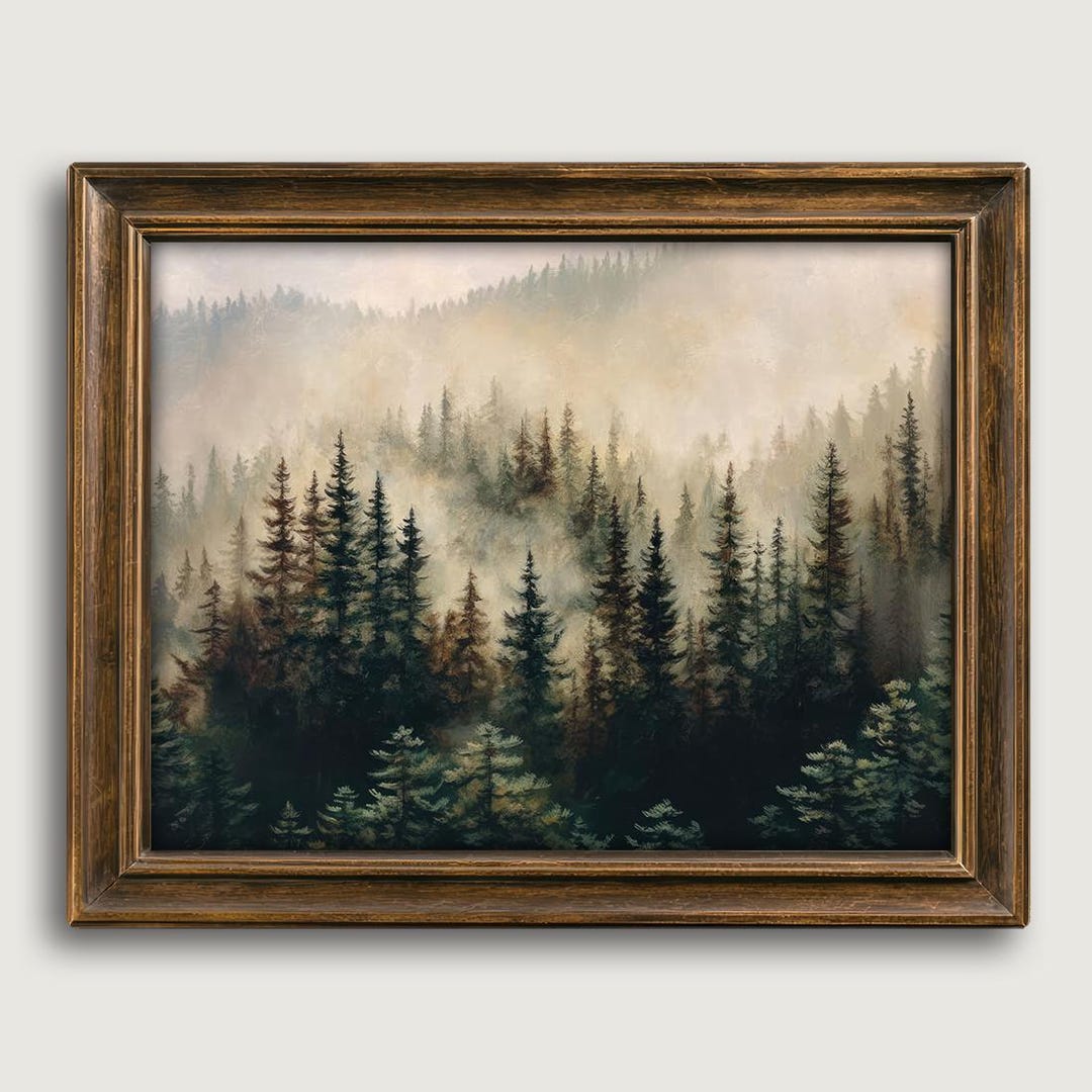 Misty Pine Tree Forest Fine Art Print, Vintage Peaceful Nature Wall Art ...