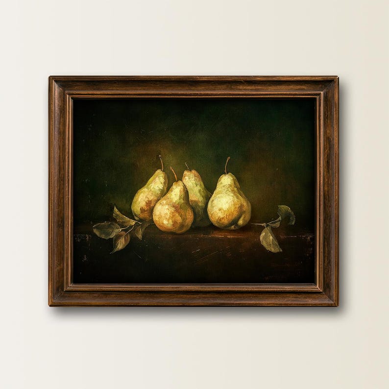 Vintage Pear Still Life Fine Art Print, Moody Kitchen Farmhouse, Antique Decor