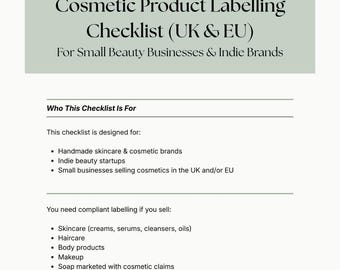 Cosmetic Labelling Checklist UK & EU | INCI Ingredient Guide | Beauty Business Compliance Pdf