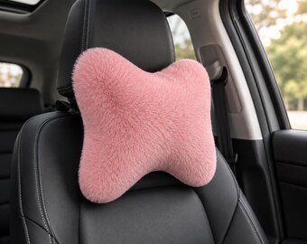 Plush Car Neck Pillow, Soft Fuzzy Headrest Cushion, Car Seat Neck Support, Cozy Travel Pillow, Adjustable Strap, Auto Interior Accessory