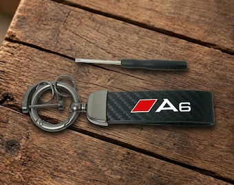 Carbon Fiber Leather Car Keychain Compatible with Audi A-Series (A1 A2 A3 A4 A5 A6 A7 A8), Premium Sport Keyring, Car Enthusiast Gift