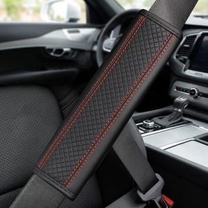 Premium PU Leather Car Seat Belt Cover | Embossed Auto Shoulder Pad | Comfort Seatbelt Cushion | Car Interior Accessories