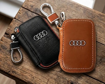 Leather Car Key Fob Case, Zipper Key Holder, Car Key Organizer, Keychain Pouch, Compact Key Wallet, Gift for Drivers