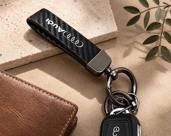 Audi Style Carbon Fiber Keychain, Premium Car Key Fob Holder, Black Key Strap, Metal Key Ring, Automotive Gift for Car Lovers