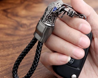 Luxury Genuine Leather Car Keychain | Leopard Head Metal Key Ring | Premium Car Accessory for Men & Women | Unique Gift for Car Lovers