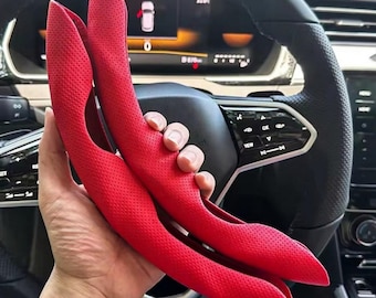 Sporty 2-Piece Car Steering Wheel Cover | Universal 15 Inch Fit for D-Shape & Round | Anti-Slip Breathable Faux Leather Auto Accessory