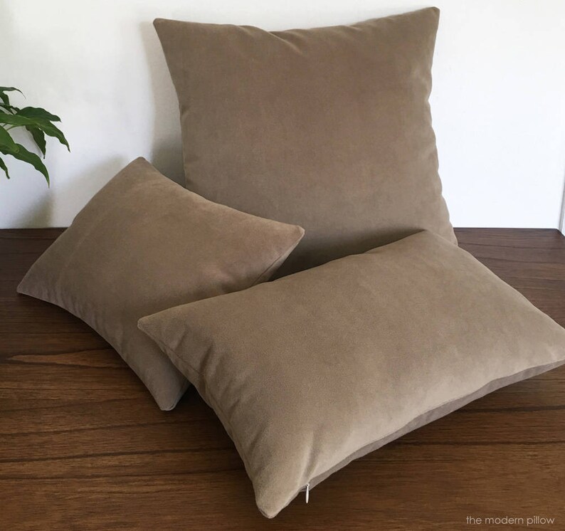 Tan Velvet Suede Decorative Throw Pillow Cover / Pillow Case / Etsy