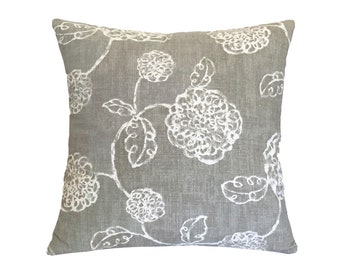 Taupe Gray Adele Floral Decorative Throw Pillow Cover / Cushion Cover 20x20"