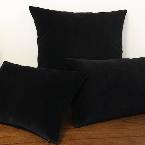 Black Velvet Suede Decorative Throw Pillow Cover / Pillow (various sizes)