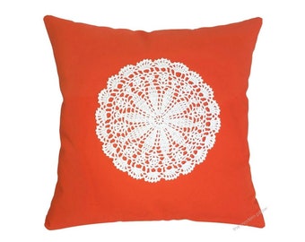 Orange Doily Decorative Throw Pillow Cover / Pillow Case / Cushion Cover / Cotton / 20x20"