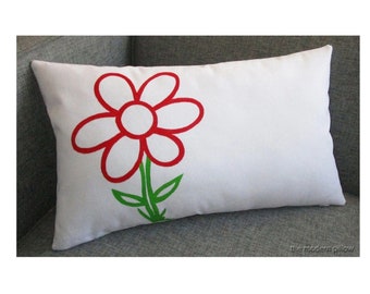 Red Animated Flower Decorative Throw Pillow Cover / Pillow Case / Cushion Cover / 12x18"