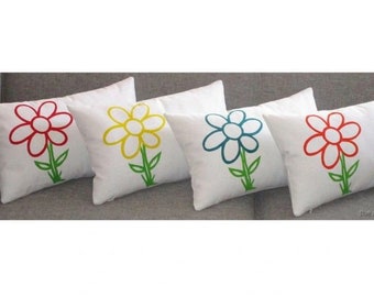 Animated Flower Decorative Throw Pillow Cover / Pillow Case / Cushion Cover (Red/Yellow/Turquoise/Orange) 12x20"