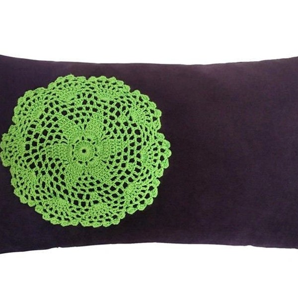 Lime Green Doily Decorative Throw Pillow Cover / Pillow Case / Cushion Cover / 12x20"