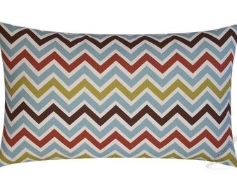 Chevron Zig Zag Stripe (Brown / Beige / Blue / Burnt Orange) Decorative Throw Pillow Cover / Pillow Case / Cushion Cover / Cotton / 12x20"