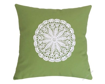 Avocado Green Doily Decorative Throw Pillow Cover / Pillow Case / Cushion Cover / Cotton / 20x20"