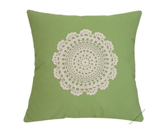 Avocado Green Doily Decorative Throw Pillow Cover / Pillow Case / Cushion Cover / Cotton / 20x20"