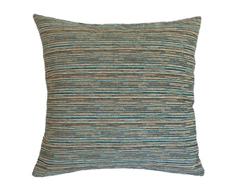 Turquoise Brown Mediterranean Stripe Decorative Throw Pillow Cover 20x20"