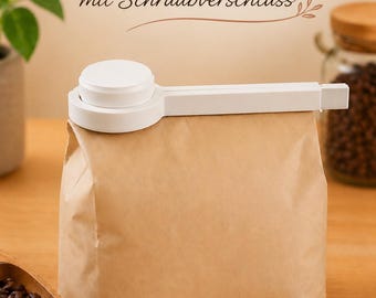Beutelverschluss mit Schraubdeckel, Kaffeebeutel Verschluss, Tütenverschluss mit Schraubdeckel, Verschlussclip, 3D Gedruckt