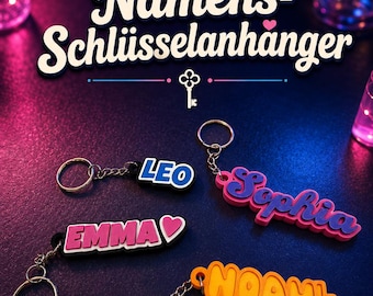 Personalized keychain with name, multicoloured up to 4 colours.