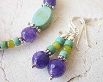 Turquoise Howlite & Amethyst Earrings. Amethyst and Turquoise Earrings. Turquoise Dangle Earrings. Turquoise Jewelry. Amethyst Drop Earrings