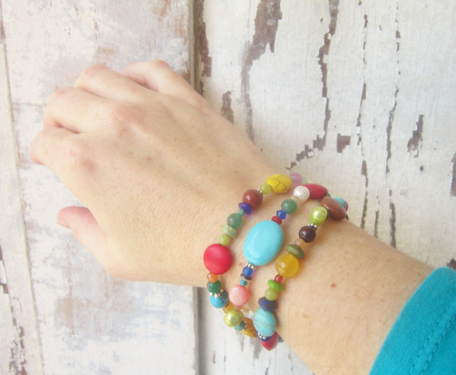 Multi Semi Precious Stone Bracelet. Multi Color Bracelet. - Etsy