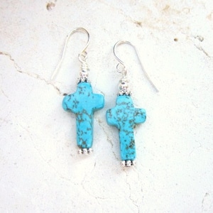 Turquoise Earrings. Turquoise Howlite Cross Earrings. Turquoise Jewelry