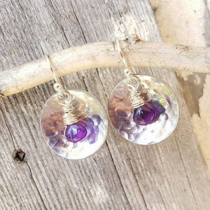 Hammered Silver and Amethyst Earrings. Dark Purple Earrings. Genuine Amethyst Dangle Earrings. Amethyst Jewelry. February Birthstone Jewelry