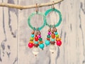 Multi Stone Earrings. Multi Color Semi Precious Stone Cluster Earrings. Verdigris Dangle Earrings. Rustic Colorful Earrings.Colorful Jewelry