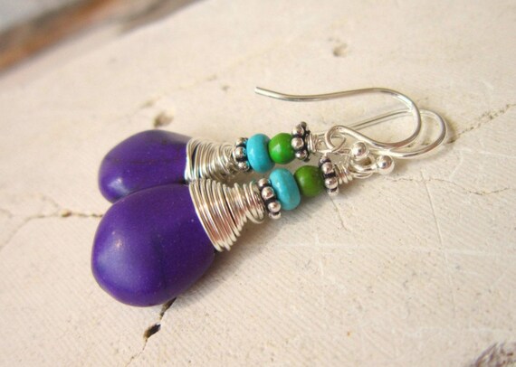 Wire wrapped Purple Turquoise Earrings