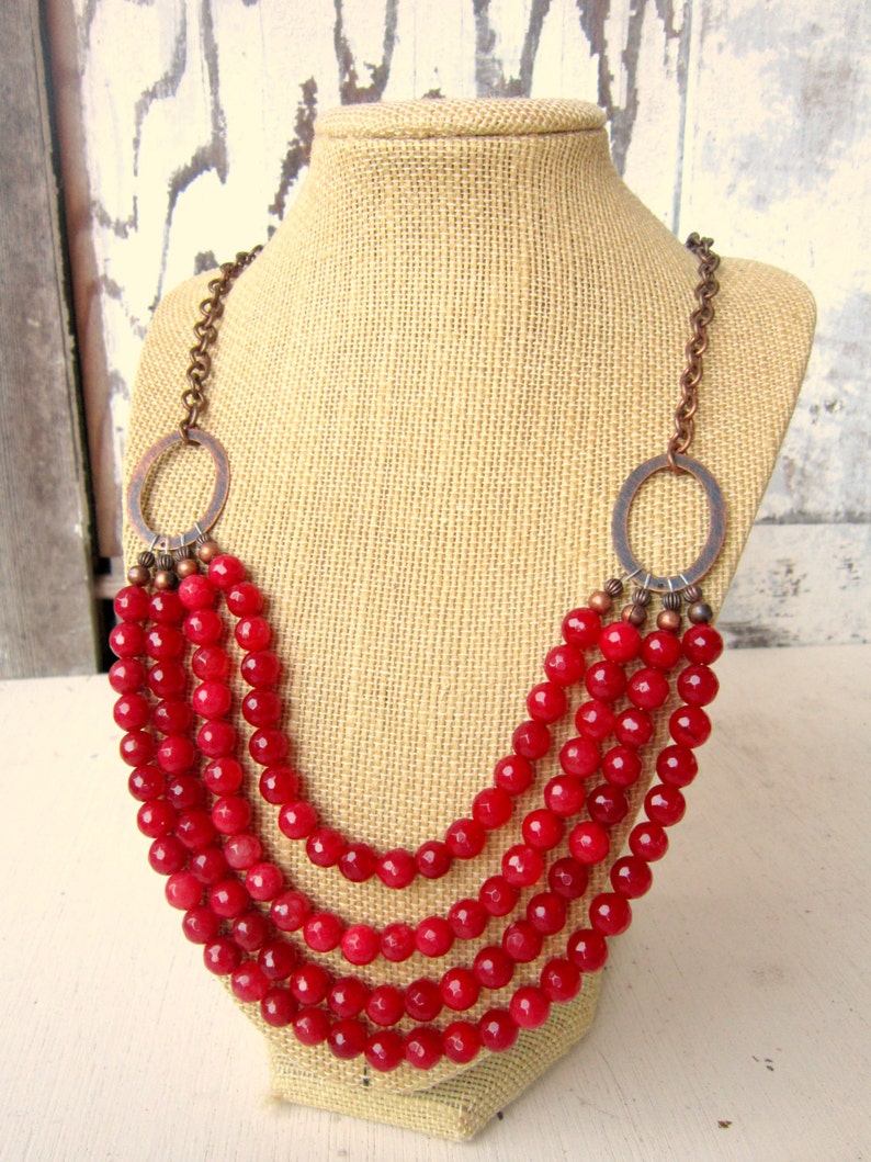 Rusty Red Jade Beaded Necklace.red Jade Multi Strand | Etsy