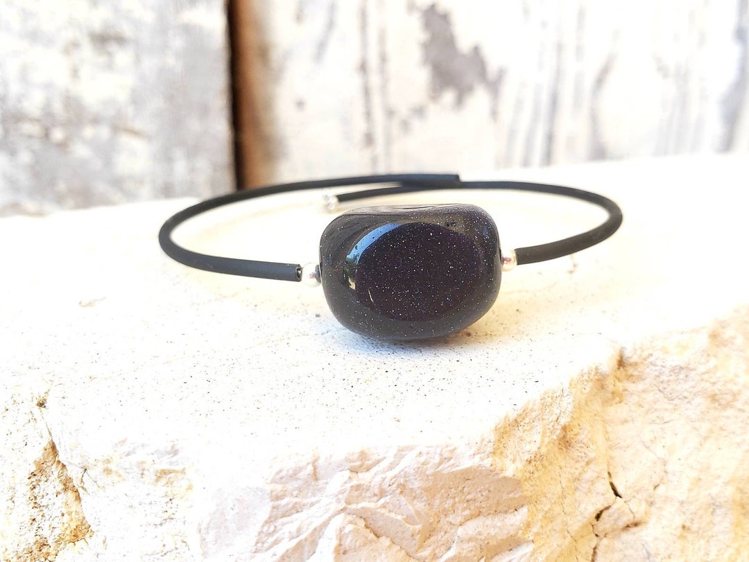 Navy Blue Goldstone Bracelet. Goldstone Cuff Bracelet. Slip on Etsy