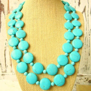 Turquoise Double Strand Necklace.Blue Turquoise Howlite Statement Necklace. Turquoise Jewelry. Bridesmaid Jewelry. Chunky Turquoise Necklace