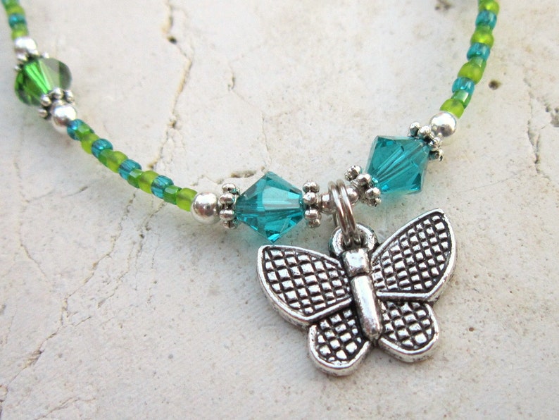 Girl's Butterfly Necklace. Children's Butterfly Charm Necklace. Green Butterfly Necklace. Children's Jewelry. Birthday Gift for A Girl image 3