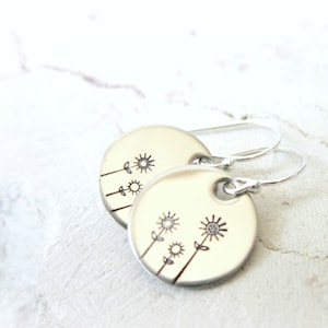 Small Silver Dandelion Earrings. Silver Flower Dangle Earrings. Dandelion Jewelry. Dandelion Wish Earrings.Flower Drop Earrings.Wish Jewelry