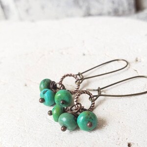 Handmade earrings chopsticks green-turquoise No 186 hanging earrings enamel on copper