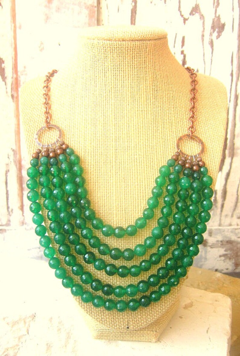 Green Jade Bib Necklace. Multi Strand Green Jade Necklace. Etsy