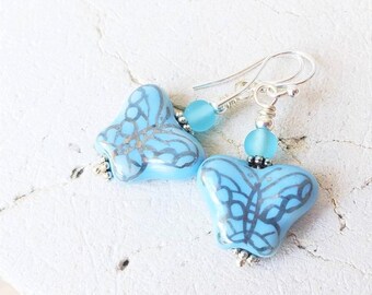 Light Blue Butterfly Earrings. Butterfly Jewelry. Silver and Blue Earrings.  Butterfly Dangle Earrings.   Gift for Butterfly Lover