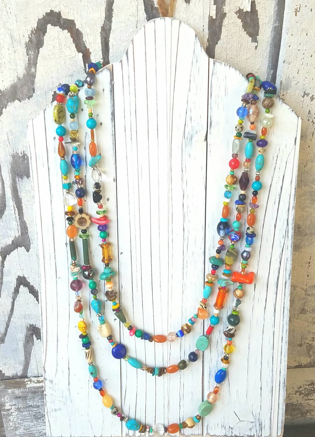 Multi Color Necklace. Multi Semi Precious Stone Necklace. Three Strand ...