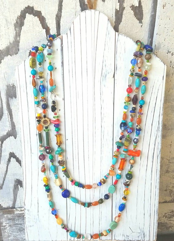 YUVI CREATIONS Mix Semi Precious Stone Beads Blue Multi Layer Necklace Onyx  Stone Necklace ()