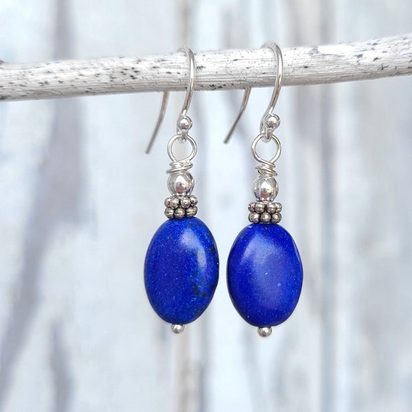 Navy Royal Blue Dangle Earrings. Dark Blue Semi Precious Stone Earrings. Faux Lapis Dangle Earrings. Navy Blue Jewelry. Royal Blue Jewelry