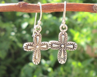 Silver Cross Earrings. Silver Dangle Earrings. Silver Jewelry. Silver Cross Earrings. Cross Jewelry. Religious Gift for Her. Gift of Faith