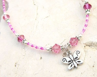 Girls Pink Butterfly Necklace. Children's Charm Necklace. Children's Jewelry. Butterfly Gift for Girls. Butterfly Jewelry