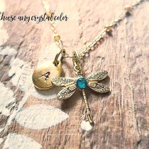 Birthstone Dragonfly Necklace. Birthstone Necklace with Initial. Children&#39;s Jewelry. Birthstone Jewelry.Birthday Gift.Gold Dragonfly Jewelry