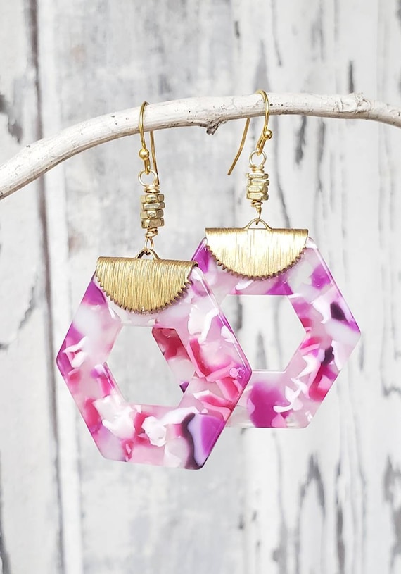 Pink tortoise earrings best sale
