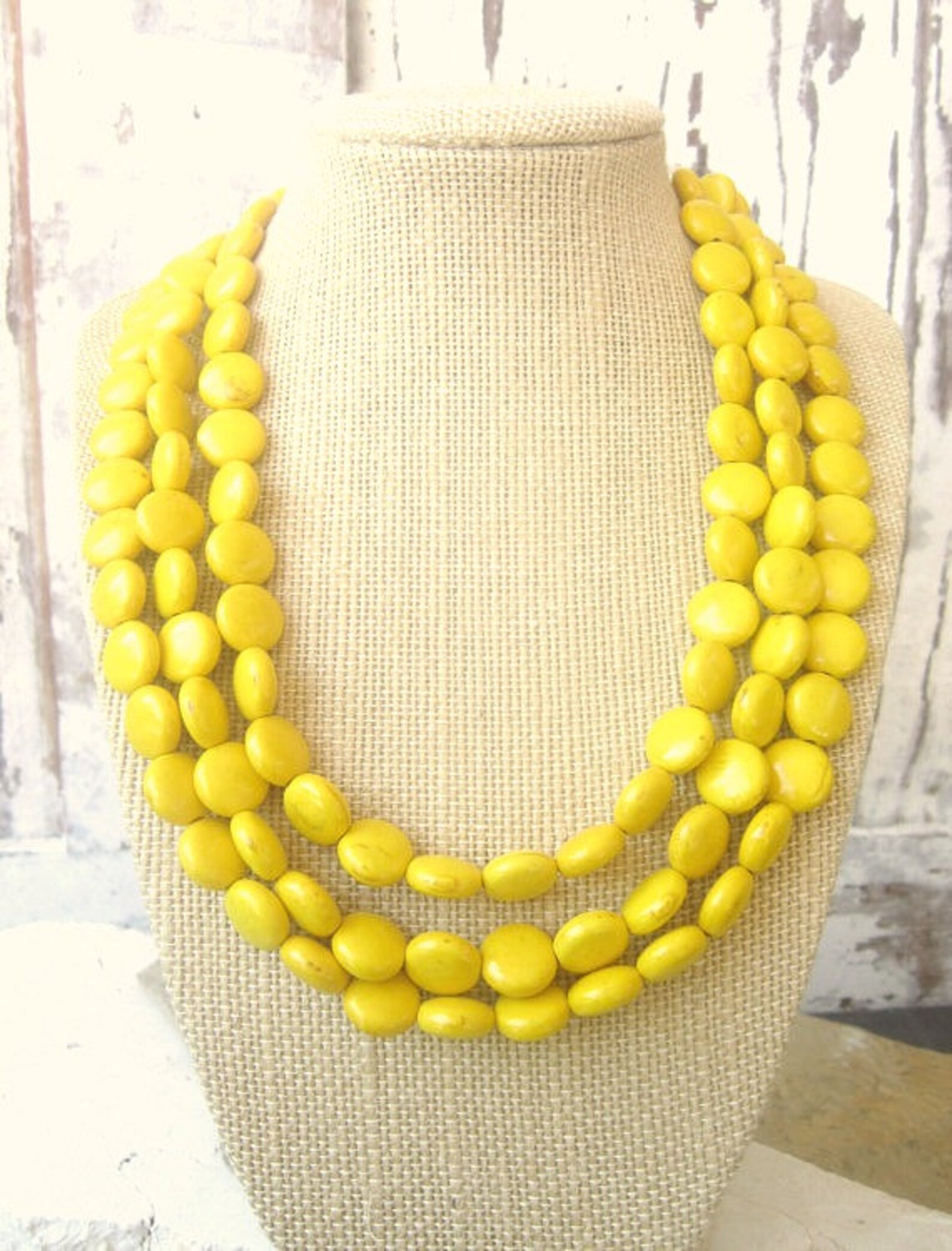 Yellow Turquoise Statement Necklace. Triple Strand Yellow Etsy