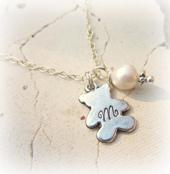 Baby Necklace. Child's Teddy Bear Charm Necklace.Personalized Baby Gift.Girl's Baptism Necklace.Baby Charm Necklace.Personalized Jewery