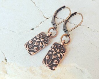 Copper Lotus Flower Earrings. Lotus Blossom Earrings. Copper Jewelry. Flower Lotus Earrings. Rustic Jewelry. Nature Jewelry. Gift for Her